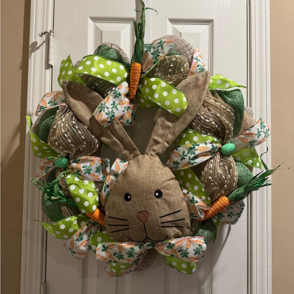 Easter Bunny Wreath with Green and Brown Accents